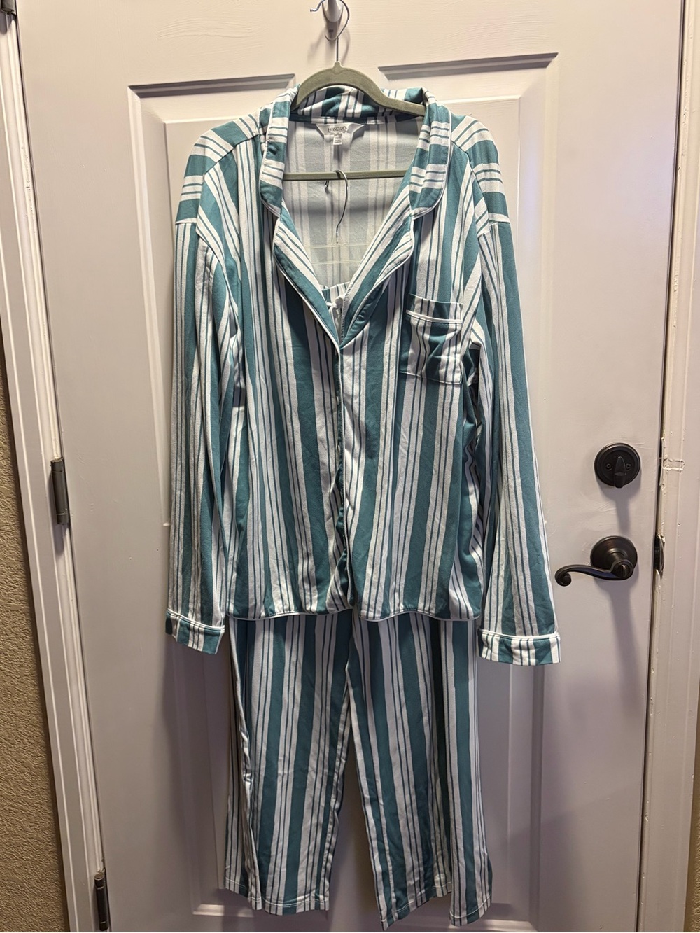 Honeydew Intimates Teal and White Striped Pajama Set